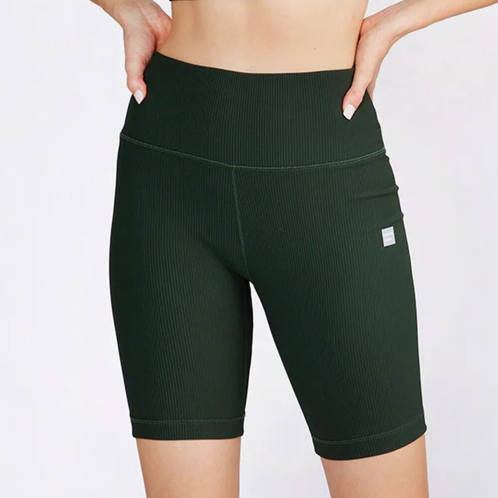 Cream Yoga Harper Biker Short 8" in Hunter Green